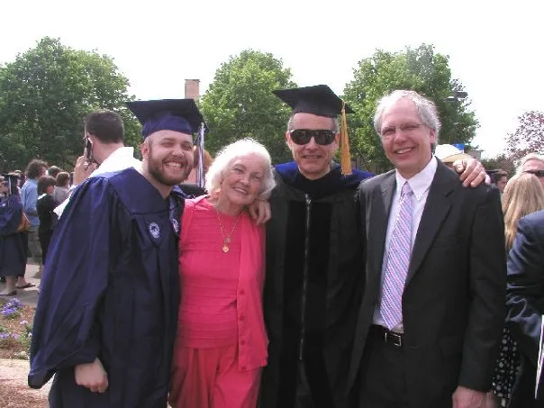 Three generations of UNC Asheville Graduates. The Professor in the photo taught both the 2nd (far right, class of 1982) and 3rd generation (far left, class of 2008) graduates when they were at UNC Asheville.